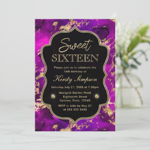 Elegant Pink and Gold Galaxy Marble Sweet Sixteen Invitation