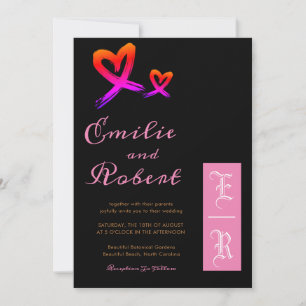 Elegant Pink and Gold Heart Monogram Wedding Invitation