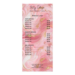Elegant Pink and Gold Marbled Rack Card Price List