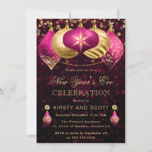 Elegant Pink and Gold New Year’s Eve Party Invitation