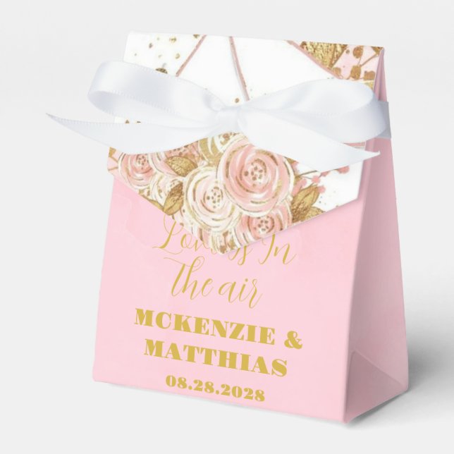 Elegant Pink and Gold Peony Floral Wedding Favor Box (Front Side)