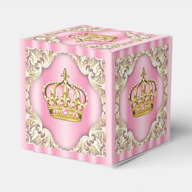 Elegant Pink and Gold Princess Crown Favor Box (Back Side)