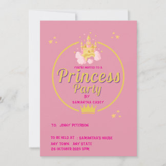 Elegant Pink and Gold Princess Party Invitation