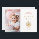 Elegant Pink and Gold Princess Photo Thank You  Card<br><div class="desc">Elegant Pink and Gold Princess Photo Thank You Card - Royal Birthday or Baby Shower Thank your guests with a special keepsake using this Elegant Pink and Gold Princess Photo Thank You Card! Featuring a delicate crown design, soft pink and shimmering gold accents, and a space for your favourite photo,...</div>