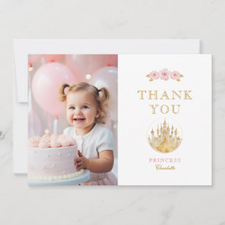 Elegant Pink and Gold Princess Photo Thank You Card