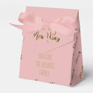 Elegant Pink and Gold Script Happy New Year 2024 Favor Box