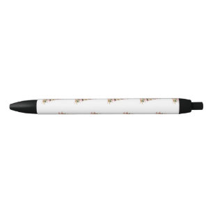 Elegant Pink and Gold Watercolor Christmas Tree Black Ink Pen