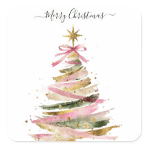 Elegant Pink and Gold Watercolor Christmas Tree
