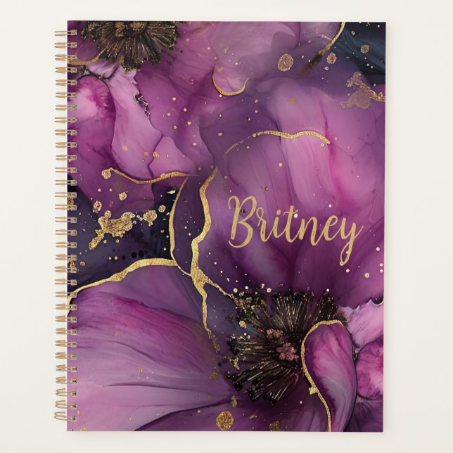 elegant pink and gold watercolor flower design planner (Front)