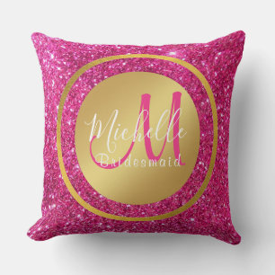 Elegant Pink And Gold Wedding Monogram Initial Throw Pillow