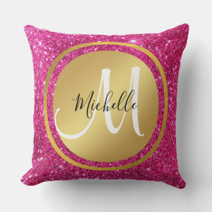 Elegant Pink And Gold Wedding Monogram Initial  Throw Pillow