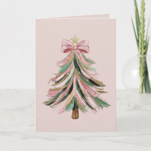 Elegant Pink and Green Brushstroke Christmas Tree Card