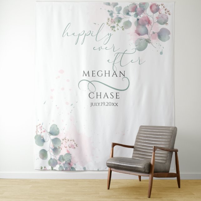 Elegant Pink and Green Eucalyptus Tapestry (In Situ)