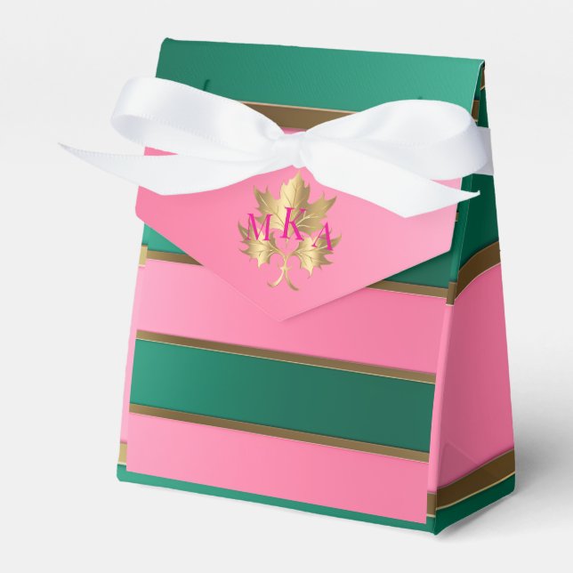 Elegant Pink and Green Monogrammed  Favor Box (Front Side)