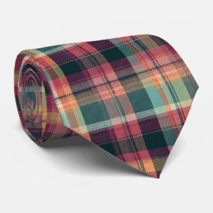 Elegant Pink and Green Plaid Gingham Pattern Tie