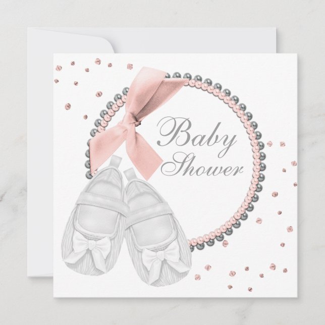 Elegant Pink and Grey Baby Shower Invitation (Front)