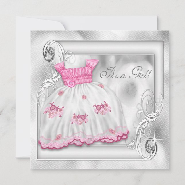 Elegant Pink and Grey Baby Shower Invitation (Front)