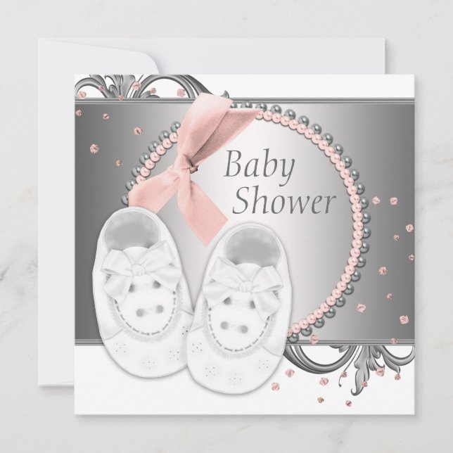 Elegant Pink and Grey Baby Shower Invitation (Front)
