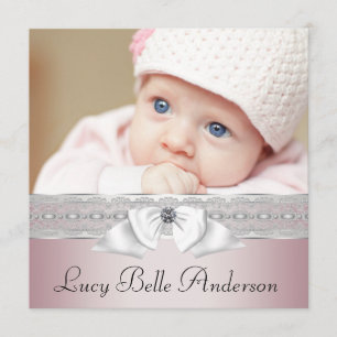 Elegant Pink and Grey Birth Announcements