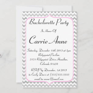 Elegant Pink and Grey Chevron Bachelorette Party Invitation