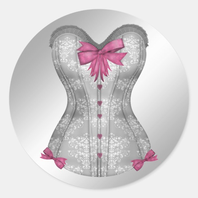 Elegant Pink and Grey Corset Stickers (Front)