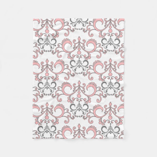 Elegant Pink and Grey Fleece Blanket (Front)