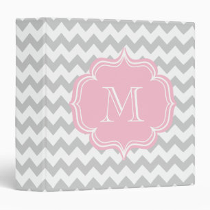 Elegant Pink and Grey Geometric ZigZag Design Binder