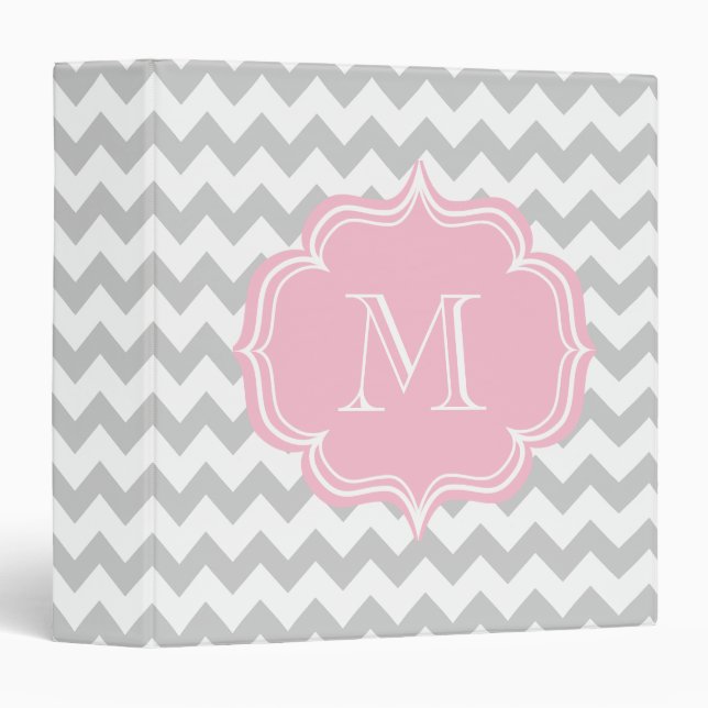 Elegant Pink and Grey Geometric ZigZag Design Binder (Front/Spine)