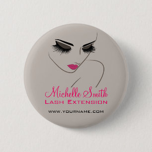 Elegant Pink and Grey Lash Extension Beauty Salon  2 Inch Round Button