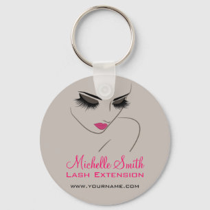 Elegant Pink and Grey Lash Extension Beauty Salon  Keychain