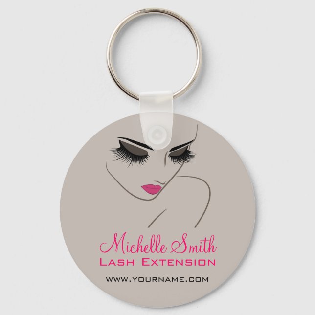 Elegant Pink and Grey Lash Extension Beauty Salon  Keychain (Front)