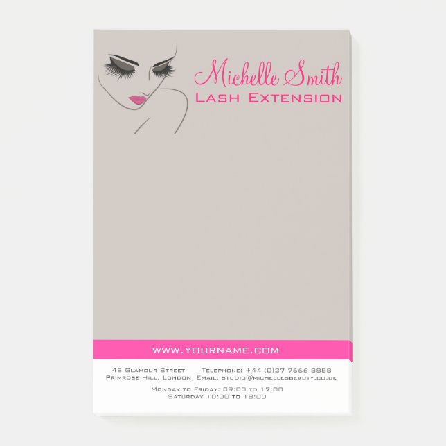 Elegant Pink and Grey Lash Extension Beauty Salon  Post-it Notes (Front)