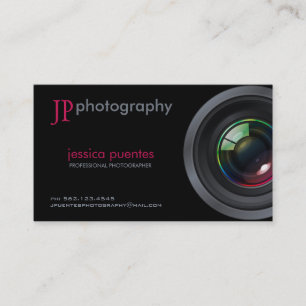 Elegant Pink and Grey Photographer Camera Lens Business Card