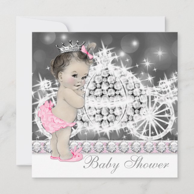 Elegant Pink and Grey Princess Baby Shower Invitation (Front)