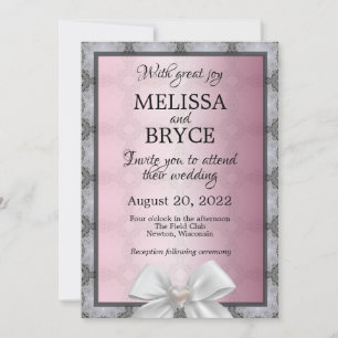 Elegant pink and grey wedding invitation