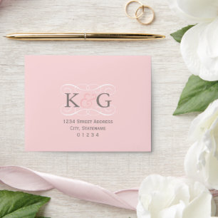 Elegant Pink and Grey Wedding Monogram RSVP Envelope