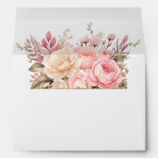 Elegant Pink and Ivory Rose Wedding Envelope (Back (Bottom))