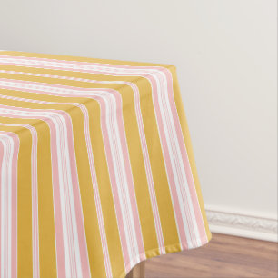 Elegant Pink and Mustard French Ticking Stripes Tablecloth