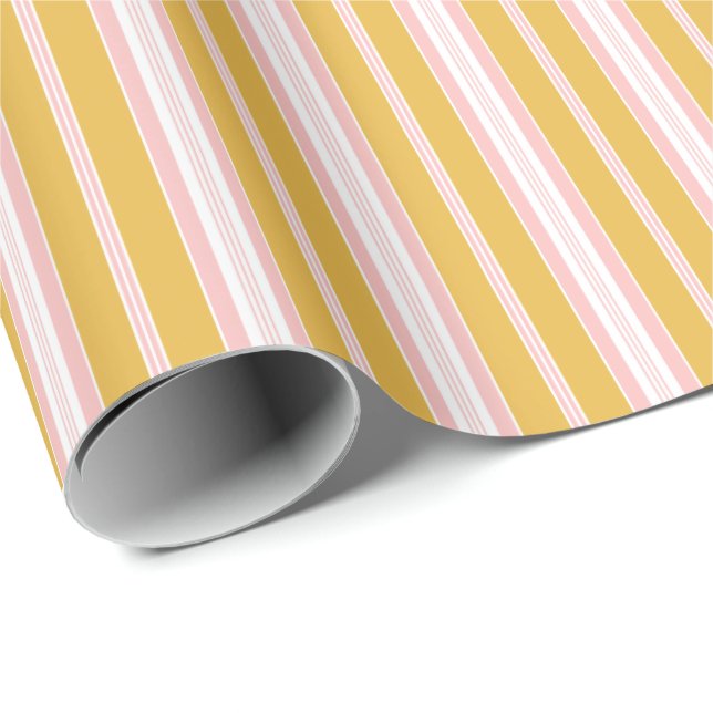 Elegant Pink and Mustard French Ticking Stripes Wrapping Paper (Roll Corner)