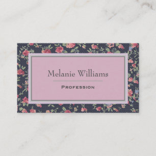 Elegant Pink and Navy Floral Pretty Business Card
