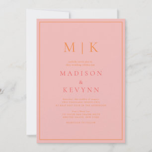 Elegant Pink and Orange  Classic Wedding  Invitation