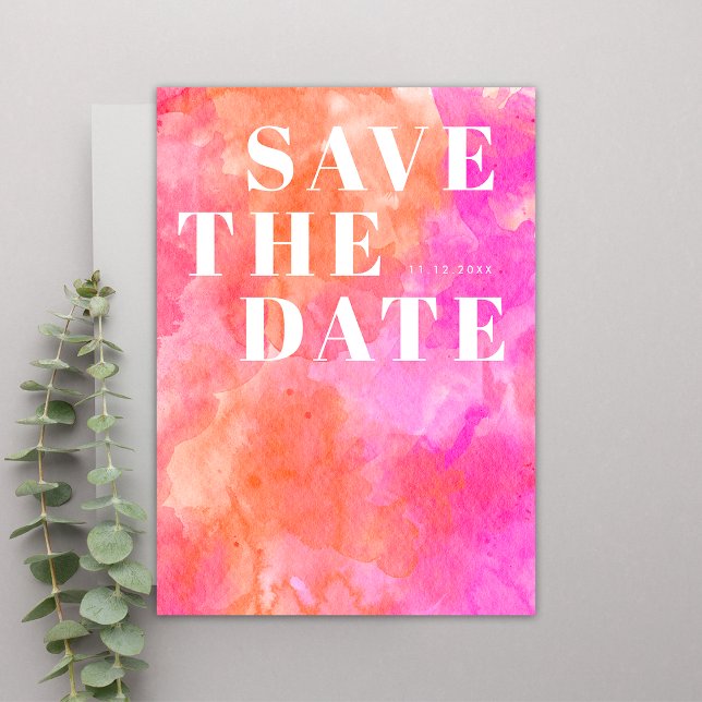 Elegant Pink and Orange Minimalist Simple Wedding Save The Date (Front)