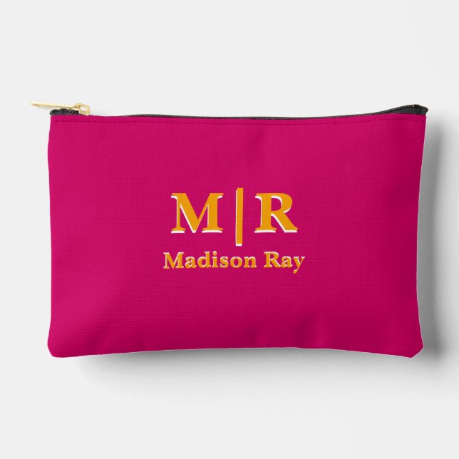 Elegant Pink and Orange Monogram Initials  Accessory Pouch (Front)