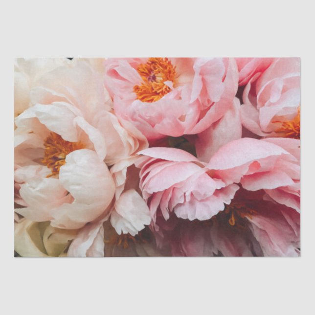 Elegant Pink and Peach Peonies Tissue Paper (Front)