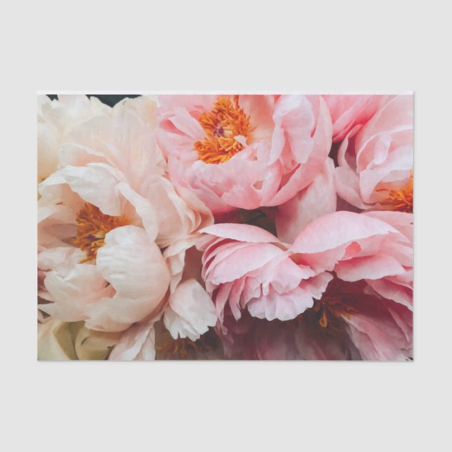 Elegant Pink and Peach Peonies Tissue Paper (Front)