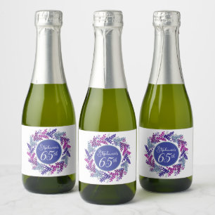 Elegant Pink and Purple 65th Birthday Sparkling Wine Label