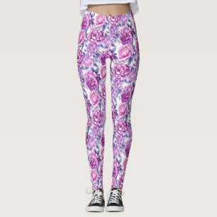 Elegant Pink and Purple Floral Leggings