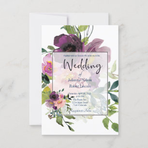Elegant Pink and purple floral wedding invitation