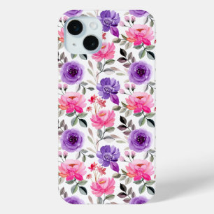 Elegant Pink and Purple Flower Pattern Case-Mate i iPhone 15 Mini Case