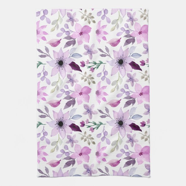 Elegant Pink and Purple Flower Pattern Kitchen Towel (Vertical)